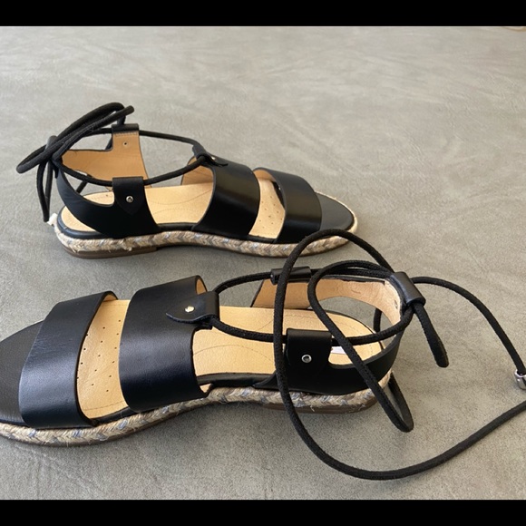 Geox | Shoes | Geox Size 5 Black Sandals W Ankle Tie Brand New | Poshmark